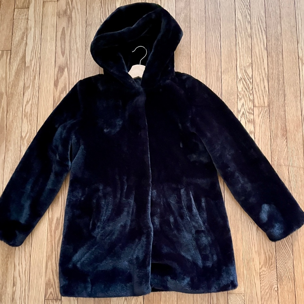 Faux Fur Hooded Coat in Deep Dark Brown - Picture 8 of 8